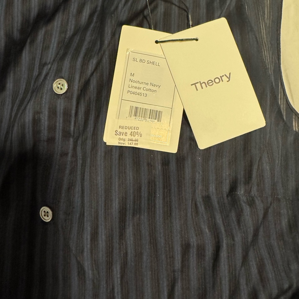 Theory Navy Striped Button-Up Shirt